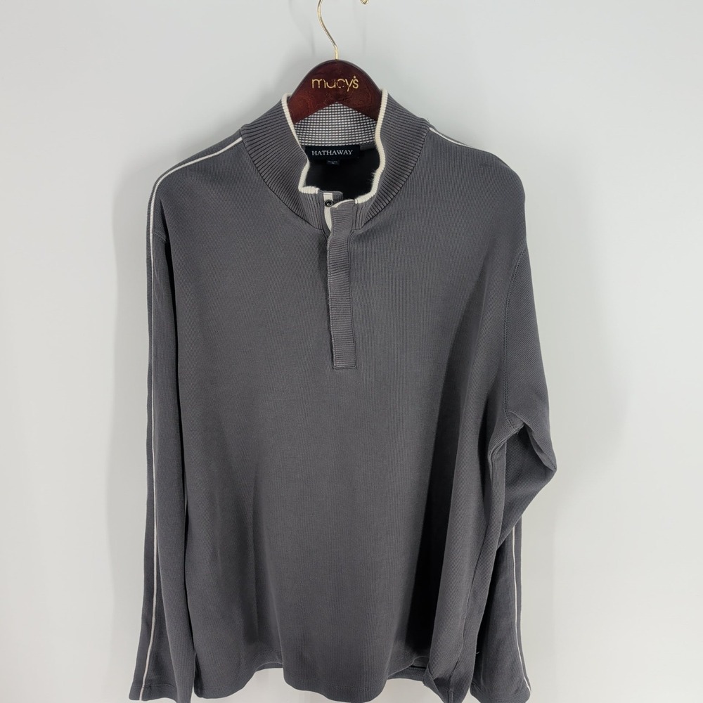 Hathaway Ribbed Knit Stand Collar‎ Classic Pullover Sweater Dark Gray Size XL